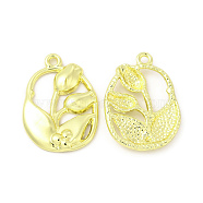 Rack Plating Alloy Pendants, Cadmium Free & Nickel Free & Lead Free, Oval with Flower Charms, Light Gold, 23x16.5x3mm, Hole: 1.6mm(FIND-C018-30LG)