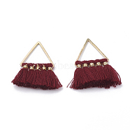 Polycotton(Polyester Cotton) Tassel Pendant Decorations, with Brass Findings, Golden, Dark Red, 27~31x21~25x2~3mm, Hole: 12x13mm(FIND-T012-01D)