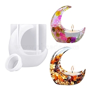 DIY Silicone Candle Holders Molds, Resin Casting Molds, 3D Crescent Moon, White, 9.7x10.5cm(SIMO-PW0015-53)