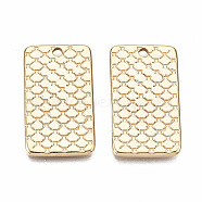Brass Pendants, Nickel Free, Textured Rectangle, Real 18K Gold Plated, 28.5x11.5x2mm, Hole: 2mm(KK-T056-113G-NF)