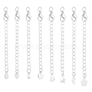 24Pcs 8 Styles Brass Curb Chain Extenders, End Chains with Chain Tab and Lobster Claw Clasp, Silver, 68~73mm, 3Pcs/style(KK-GA0001-52S)