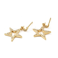 Clear Cubic Zirconia Moon and Star Dangle Stud Earrings, Brass Jewelry for Women, Cadmium Free & Lead Free, Real 18K Gold Plated, 25mm, Pin: 0.9mm(KK-D080-20G)