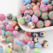 Handmade Flower Pattern Polymer Clay Round Beads, Mixed Color, 8mm, Hole: 1~1.5mm(X-CLAY-Q172-M)