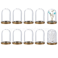 Elite 10 Sets Glass Dome Cover, Decorative Display Case, Cloche Bell Jar Terrarium with Alloy Base, for DIY Preserved Flower Gift, Clear, Cover: 25x38.5mm, Inner Diameter: 21.5mm, Base: 28x4.5mm(AJEW-PH0004-78)