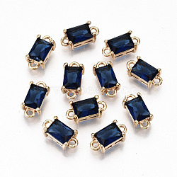 Transparent Glass Links Connectors, with Light Gold Tone Brass Findings, Long-Lasting Plated, Cadmium Free & Lead Free, Rectangle, Prussian Blue, 12x6x4.5mm, Hole: 1.4mm(X-GLAA-S179-23A-RS)