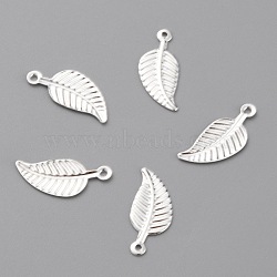 Brass Pendants, Leaf, 925 Sterling Silver Plated, 14x6x0.5mm, Hole: 0.9mm(KK-O131-16S)