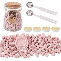CRASPIRE Sealing Wax Particles Kits for Retro Seal Stamp, with Stainless Steel Spoon, Candle, Glass Jar, Pink, 7.3x8.6x5mm, about 110~120pcs/bag, 2 bags(DIY-CP0003-60T)