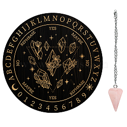 AHADERMAKER Custom PVC Plastic Pendulum Board, with Natural Rose Quartz Stone Pendants, and 304 Stainless Steel Cable Chain Dowsing Divination Board, for Witchcraft Wiccan Altar Supplies, Flat Round, Diamond Pattern(DIY-GA0004-45C)