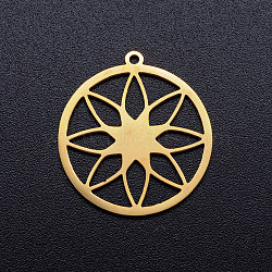 201 Stainless Steel Pendants, Ring with Flower, Golden, 21.5x20x1mm, Hole: 1.2mm(STAS-Q201-JN347-2)