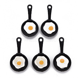 Spray Painted Alloy Enamel Pendants, Cadmium Free & Nickel Free & Lead Free, Pan with Egg, Black, 28x14x4mm, Hole: 1.8mm(X-ENAM-N055-031-B01-NR)