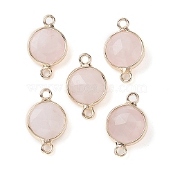 Natural Rose Quartz Connector Charms, Faceted Flat Round with Golden Plated Brass Frame, 16.5x10.5x5mm, Hole: 1.5mm(G-C102-09B-G)