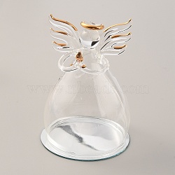 Glass Praying Angel Cover, with Round Mirror Base, Decorative Display Case, Cloche Bell Jar for Terrarium, Clear, Finished: 75x106mm(DJEW-WH0038-52)