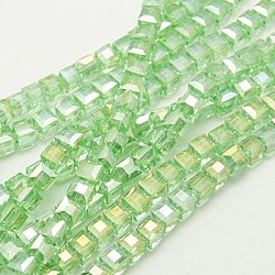 Electroplate Glass Beads Strands, AB Color Plated, Faceted, Cube, Light Green, 4x4x4mm, Hole: 1mm(EGLA-D018-4x4mm-33)