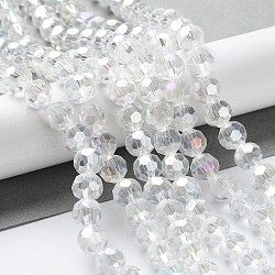 Faceted Electroplate Glass Round Bead Strands, AB Color Plated, Clear AB, 8x7mm, Hole: 1mm, 72pcs/strand, 21.2 inch(X-EGLA-R016-8mm-25)