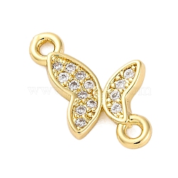 Brass Clear Cubic Zirconia Connector Charms/Links, Real 14K Gold Plated, Butterfly, 12x11.5x2mm, Hole: 1.2mm(FIND-L019-07G-07)