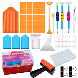 DIY Diamond Painting Tools Kit, including 4Pcs Tray, 20Pcs Glue Clay, 4Pcs Pen, 1Pc Spoon, 1Pc Tweezer, 50Pcs Bag, 1Pc Scraper, 1 Sheet Sticker, 2Pcs Box, 1Pc Roller, 4Pcs Binder Clip, Mixed Color, Tray: 166x85mm(DIAM-PW0001-067D)