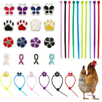 32Pcs 8 Style Awareness Ribbon & Butterfly & Flower & Claw Print Alloy Enamel European Beads, Large Hole Beads, with 100Pcs Plastic Cable Ties, Mixed Color, 10~11x6~10x7~11mm, Hole: 4~5mm, 4Pcs/style