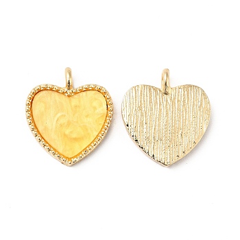Acrylic Pendants, with Light Gold Plated Alloy Findings, Heart, Yellow, 18x16x3mm, Hole: 2mm