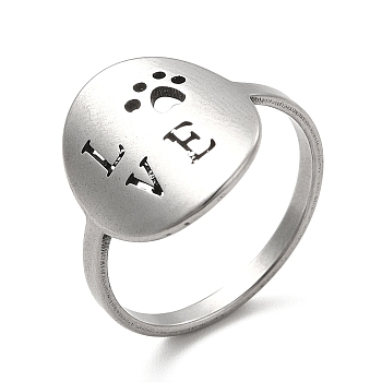 201 Stainless Steel Finger Rings, Oval with Hollow Out Word Love Rings for Women, Stainless Steel Color, US Size 6(16.5mm), Oval: 14.5x12.5mm