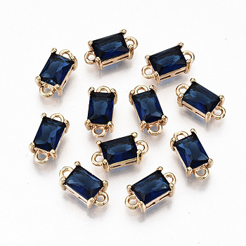Transparent Glass Links Connectors, with Light Gold Tone Brass Findings, Long-Lasting Plated, Cadmium Free & Lead Free, Rectangle, Prussian Blue, 12x6x4.5mm, Hole: 1.4mm