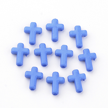 Opaque Acrylic Beads, Cross, Cornflower Blue, 16x12x4.5mm, about 123pcs/50g