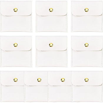 PU Imitation Leather Jewelry Storage Bags, with Snap Buttons, Square, White, 8x8x0.73cm