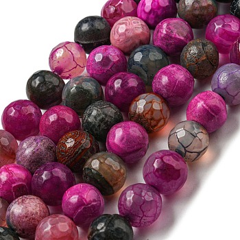 Faceted Natural Dragon Veins Agate Beads Strands, Round, Dyed & Heated, Medium Violet Red, 12mm, Hole: 1.6mm, about 31pcs/strand, 14.76''(37.5cm)