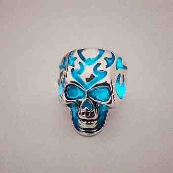 Glow in the Dark Luminous Alloy Skull Adjustable Ring, Gothic Wide Ring for Women, Cyan, US Size 8(18.1mm)