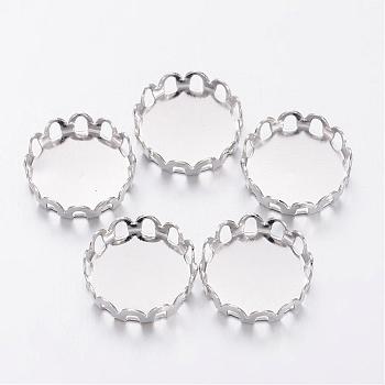 Brass Lace Edge Bezel Cups, Cabochon Settings, Cadmium Free & Lead Free, Flat Round, Platinum, Tray: 10mm