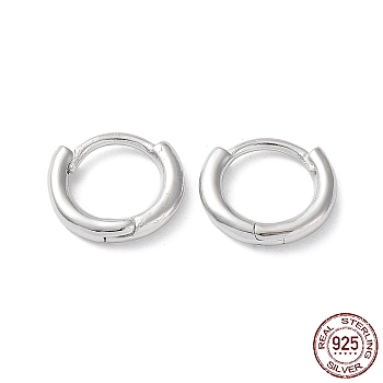 Rhodium Plated 925 Sterling Silver Huggie Hoop Earrings, Round Ring, Real Platinum Plated, 12x2mm