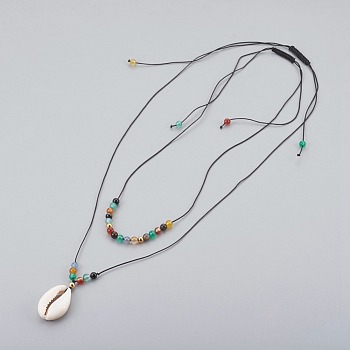Cowrie Shell Beads Pendants Necklaces Sets, with Natural Agate and Brass Beads, 30.31 inch(77cm), 25.59 inch(65cm)