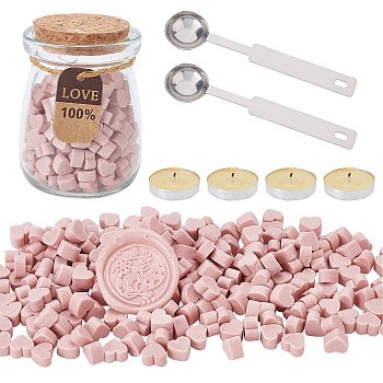 CRASPIRE Sealing Wax Particles Kits for Retro Seal Stamp, with Stainless Steel Spoon, Candle, Glass Jar, Pink, 7.3x8.6x5mm, about 110~120pcs/bag, 2 bags