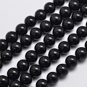 Natural Malaysia Jade Beads Strands, Round, Dyed, Black, 10mm, Hole: 1mm, about 38pcs/strand, 15 inch