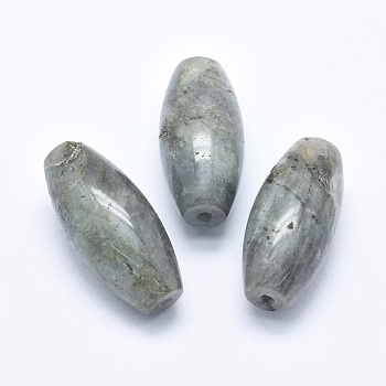 Natural Labradorite Beads, Half Drilled, Rice, 42.5~44x19~20mm, Hole: 3mm