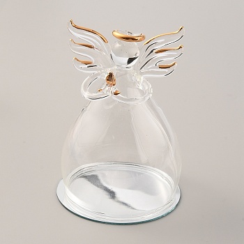 Glass Praying Angel Cover, with Round Mirror Base, Decorative Display Case, Cloche Bell Jar for Terrarium, Clear, Finished: 75x106mm