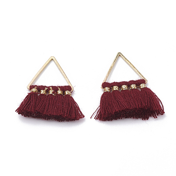 Polycotton(Polyester Cotton) Tassel Pendant Decorations, with Brass Findings, Golden, Dark Red, 27~31x21~25x2~3mm, Hole: 12x13mm