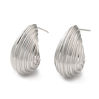 Rack Plating Brass Shell Shape Stud Earrings for Women, Lead Free & Cadmium Free, Long-Lasting Plated, Platinum, 27.5x15mm