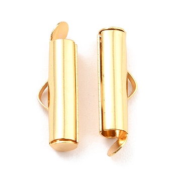 304 Stainless Steel Slide On End Clasp Tubes, Slider End Caps, Real 18K Gold Plated, 19x6x4mm, Hole: 3.5x1.5mm, Inner Diameter: 3mm