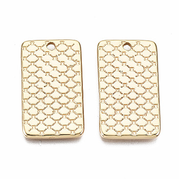 Brass Pendants, Nickel Free, Textured Rectangle, Real 18K Gold Plated, 28.5x11.5x2mm, Hole: 2mm