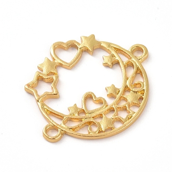 Zinc Alloy Open Back Bezel Links connectors, For DIY UV Resin, Epoxy Resin, Pressed Flower Jewelry, Moon with Star and Heart, Golden, 34x29x1mm, Hole: 2.8mm