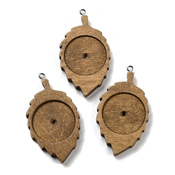 Wooden Pendant Cabochon Settings, Pendant Base, Leaf, Camel, Tray: 25mm, 55.5x29.5~30.5x5mm, Hole: 2mm, 20pcs/set