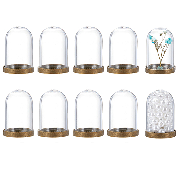 Elite 10 Sets Glass Dome Cover, Decorative Display Case, Cloche Bell Jar Terrarium with Alloy Base, for DIY Preserved Flower Gift, Clear, Cover: 25x38.5mm, Inner Diameter: 21.5mm, Base: 28x4.5mm
