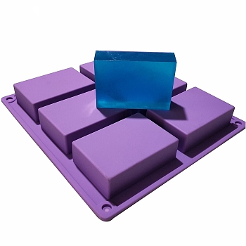 DIY Soap Silicone Molds, for Handmade Soap Making, 6 Cavities, Rectangle, Purple, 226x207x28mm, Inner Diameter: 80x55x25mm