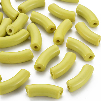Opaque Acrylic Beads, Curved Tube, Light Khaki, 36x13.5x11.5mm, Hole: 4mm, about 148pcs/500g