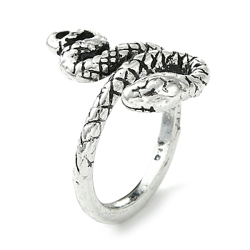 Snake Alloy Open Cuff Rings, Lead Free & Cadmium Free, Antique Silver, 18mm, Inner Diameter: 17mm