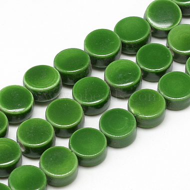 8mm Green Flat Round Porcelain Beads