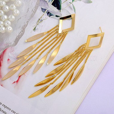 Brass Rhombus Chandelier Earrings(JE1093A)-4