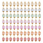 Crackle Glass Pendants, with Brass Findings, Cube Charm, Golden, Mixed Color, 14x6~6.5x6~6.5mm, Hole: 1.8~2mm, about 100pcs/set(PALLOY-HY00027)