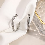 304 Stainless Steel Rhinestone Stud Earrings, Half Hoop Earring for Women, Stainless Steel Color, 29x4mm(SA-CBA0ADC-01P)