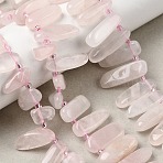 Natural Rose Quartz Beads Strands, Top Drilled, Nuggets, with Seed Beads, 10~27x4~8x7~11mm, Hole: 0.9mm, about 42~43pcs/strand, 15.35~15.55''(39~39.5cm)(G-L649-D04-01)